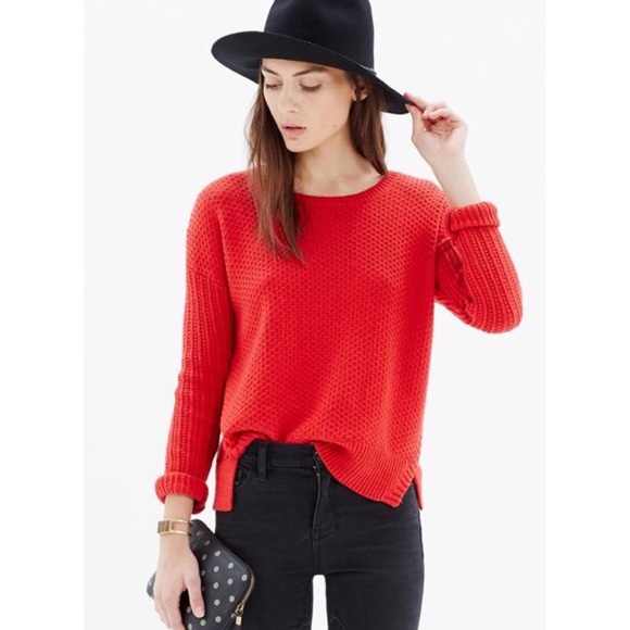 Madewell Sweaters - Madewell Red Texturemix Pullover Sweater Small